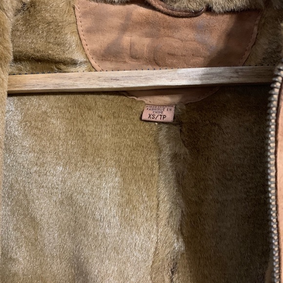 UGG Suede Shearling Fur Bomber Zipper Hood Jacket - Picture 4 of 5